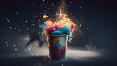 Abstract celebration Bright colors splashing, glowing flames, illuminated night sky generated by artificial intelligenceの素材