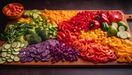 Fresh, healthy salad with organic vegetables and colorful variety generated by artificial intelligenceの素材