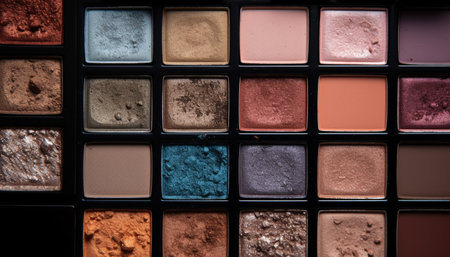 Multi colored eye shadow palette adds vibrant variation to beauty collection generated by artificial intelligenceの素材