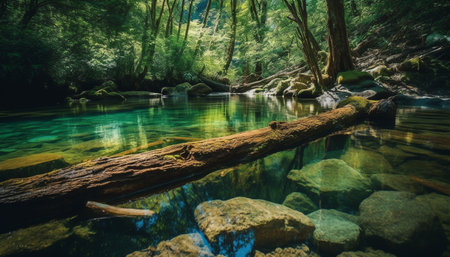 Tranquil scene of flowing water in a non urban forest generated by artificial intelligenceの素材