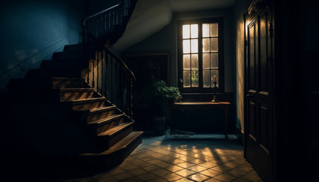 The spooky old building elegant design vanished into the night generated by artificial intelligenceの素材