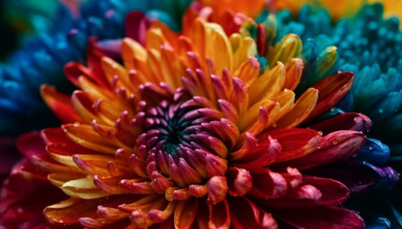 Vibrant petals of a wet dahlia in formal garden generated by artificial intelligenceの素材