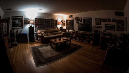 Modern loft apartment with elegant design, comfortable furniture, and luxurious flooring generated by artificial intelligenceの素材