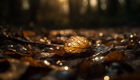 A glowing, wet turtle shell reflects the yellow sunset circle generated by artificial intelligenceの素材