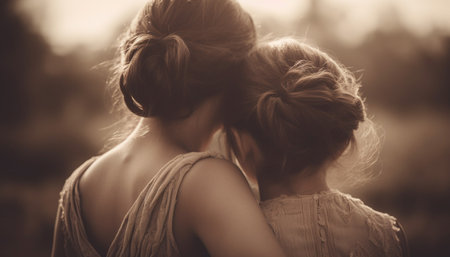 Two young adults embrace outdoors, enjoying love and togetherness generated by artificial intelligenceの素材