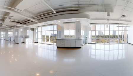 The futuristic laboratory steel table reflected a bright blue light generated by artificial intelligenceの素材