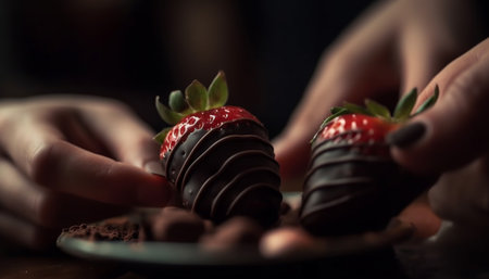 Indulge in gourmet dark chocolate dessert, a sweet temptation enjoyed together generated by artificial intelligenceの素材