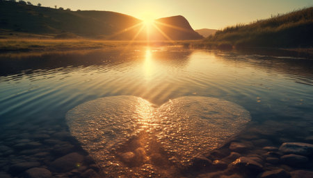 A tranquil scene of love and romance at waters edge generated by artificial intelligenceの素材