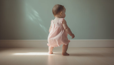 Cute baby girl in pink dress playing with toy indoors generated by artificial intelligenceの素材