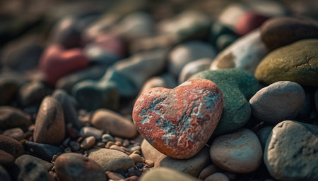 Love in nature heart shaped pebble symbolizes romance on coastline generated by artificial intelligenceの素材