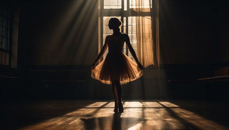 Elegant ballet dancer showcases skill and grace on stage theater generated by artificial intelligenceの素材