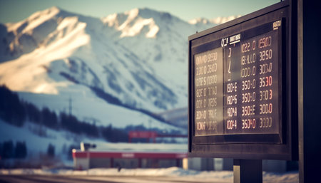 Travel through snowy mountain range on a winter adventure journey generated by artificial intelligenceの素材