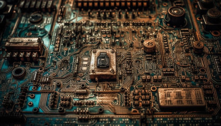 Complexity of semiconductor circuit board reflects futuristic technology industry generated by artificial intelligenceの素材