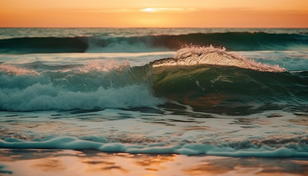 The tranquil seascape at dusk, a beauty in nature generated by artificial intelligenceの素材