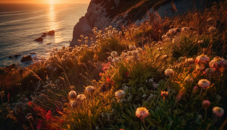 The tranquil scene at the waters edge, a nature masterpiece generated by artificial intelligenceの素材