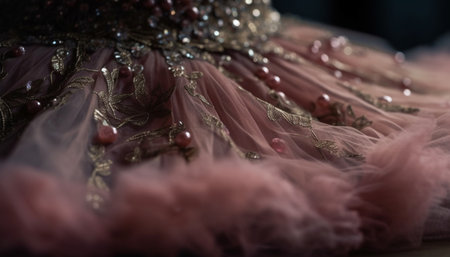 The silk dress with autumn leaf pattern exudes elegance indoors generated by artificial intelligenceの素材