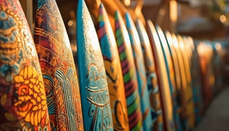 Indigenous cultures showcased in large, multi colored souvenir collection store generated by artificial intelligenceの素材