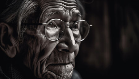 Senior adult smiles with wisdom, joy, and cute facial expression generated by artificial intelligenceの素材