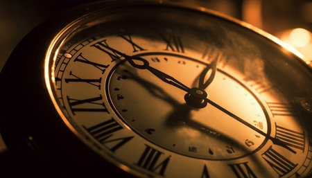 Midnight deadline approaching, old fashioned alarm clock ticks with urgency generated by artificial intelligenceの素材