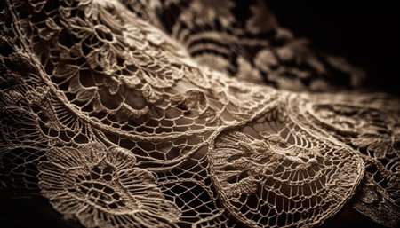Antique lace netting weaves ornate spider web backdrop for elegance generated by artificial intelligenceの素材