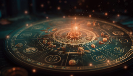 The glowing flame illuminates the Capricorn astrology sign for fortune telling generated by artificial intelligenceの素材