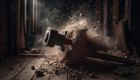 Abandoned factory, spooky and dilapidated, men working with old equipment generated by artificial intelligenceの素材