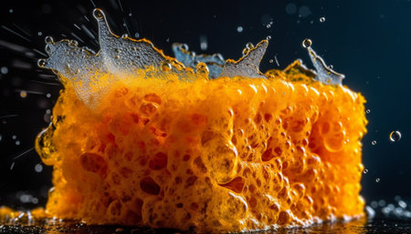 Freshness in motion a glowing, yellow drop of liquid generated by artificial intelligenceの素材