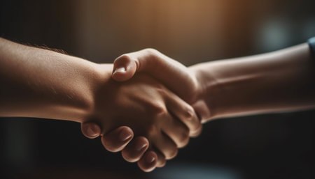 Successful business partnership Handshake, teamwork, and cooperation lead to agreement generated by artificial intelligenceの素材