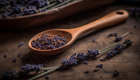 Aromatherapy spoon massages herbal medicine for relaxation and well-being generated by artificial intelligenceの素材