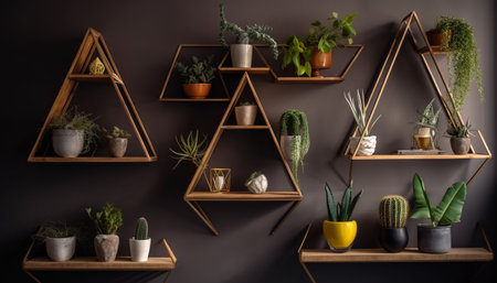 Modern design meets nature in sparse indoor plant arrangement generated by artificial intelligenceの素材