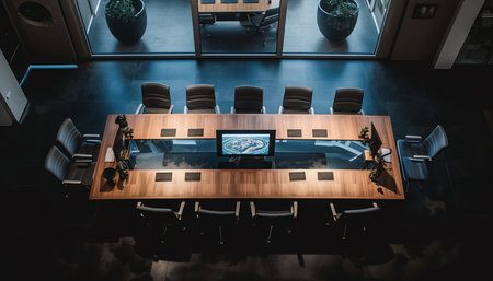 Corporate businessman planning success in modern board room with teamwork generated by artificial intelligenceの素材