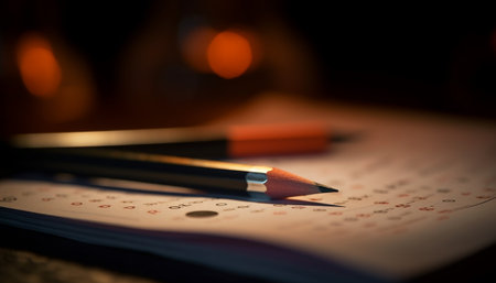 Yellow pencil on paper, a symbol of education and creativity generated by artificial intelligenceの素材