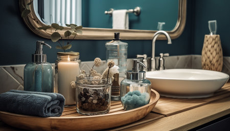 Modern luxury bathroom Clean, fresh, and elegant body care equipment generated by artificial intelligenceの素材