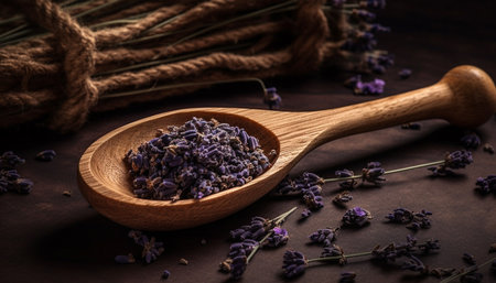 Organic herbal medicine in scented bowl for relaxation and well-being generated by artificial intelligenceの素材