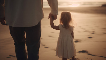A family of four embraces in the beauty of nature generated by artificial intelligenceの素材