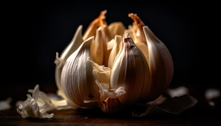 Fresh garlic clove adds healthy seasoning to gourmet vegetarian meals generated by artificial intelligenceの素材