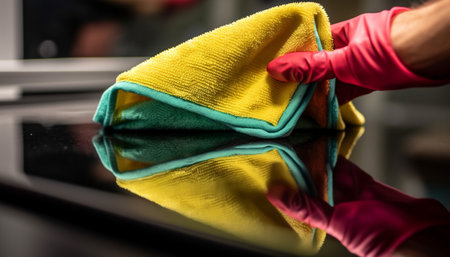 Hand in glove, scrubbing clean the dirty kitchen oven generated by artificial intelligenceの素材
