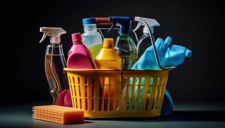 Variation of cleaning equipment soap dispenser, spray bottle, bucket, rubber generated by artificial intelligenceの素材