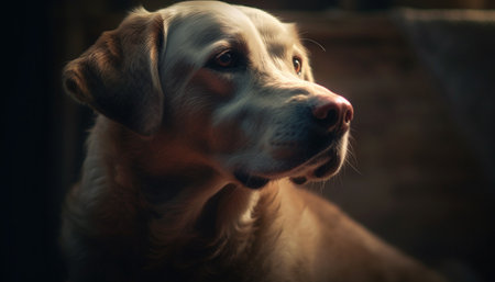 Cute puppy sitting outdoors, looking at camera with loyalty generated by artificial intelligenceの素材