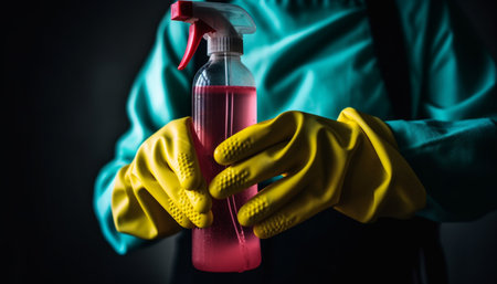 Protective latex glove sprays antiseptic liquid for safe cleaning service generated by artificial intelligenceの素材