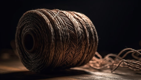 A twisted ball of wool, rolled up on a spool generated by artificial intelligenceの素材