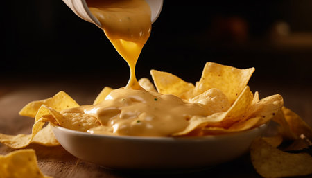 Crunchy tortilla chips with spicy guacamole, a perfect snack generated by artificial intelligenceの素材