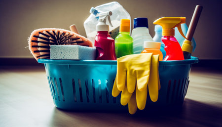 Clean up with ease using plastic gloves and cleaning equipment generated by artificial intelligenceの素材