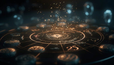 Astrology symbol shines in abstract blue backdrop, forecasting success ahead generated by artificial intelligenceの素材