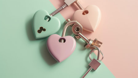 Love symbolized by heart shaped metal padlock, a romantic gift idea generated by artificial intelligenceの素材