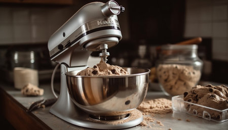 Freshly baked homemade chocolate cookies, perfect with a coffee indulgence generated by artificial intelligenceの素材
