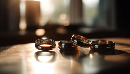 A symbol of love and bonding Platinum wedding ring pair generated by artificial intelligenceの素材