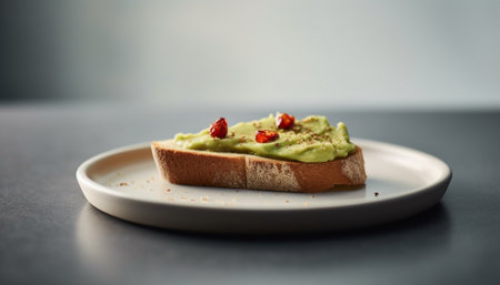 Healthy gourmet lunch avocado toast with grilled seafood and salad generated by artificial intelligenceの素材