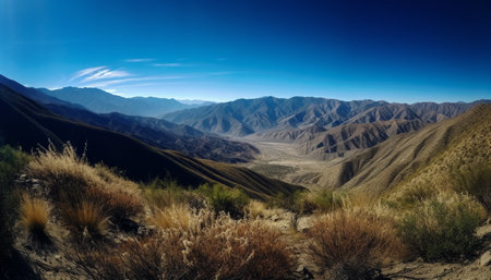 Majestic mountain range, tranquil scene, clear sky, Sierra adventure generated by artificial intelligenceの素材