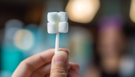Indulgent adults holding gourmet marshmallow dessert at winter party celebration generated by artificial intelligenceの素材